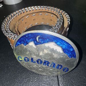 Western Belt Cowboy Rodeo Leather Hand Tooled Removable Colorado Buckle